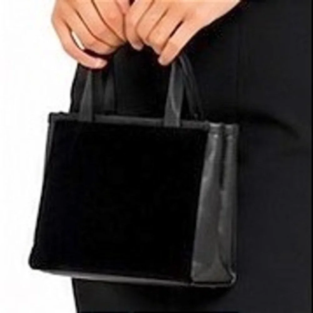 Unbranded Black Velvet Evening Tote Bag Small Purse Minimalist Zipper Goth 25-07